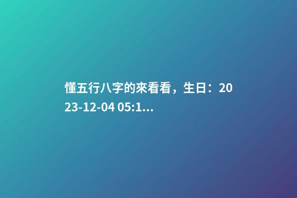 懂五行八字的來看看，生日：2023-12-04 05:10，植姓